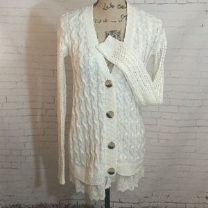 ARIZONA Ivory Crochet Knit Cardigan Lace Trim